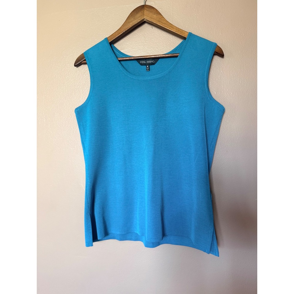 Ming Wang Medium Turquoise Blue Sleeveless Knit Tank TopScoop Neck Acrylic Shell